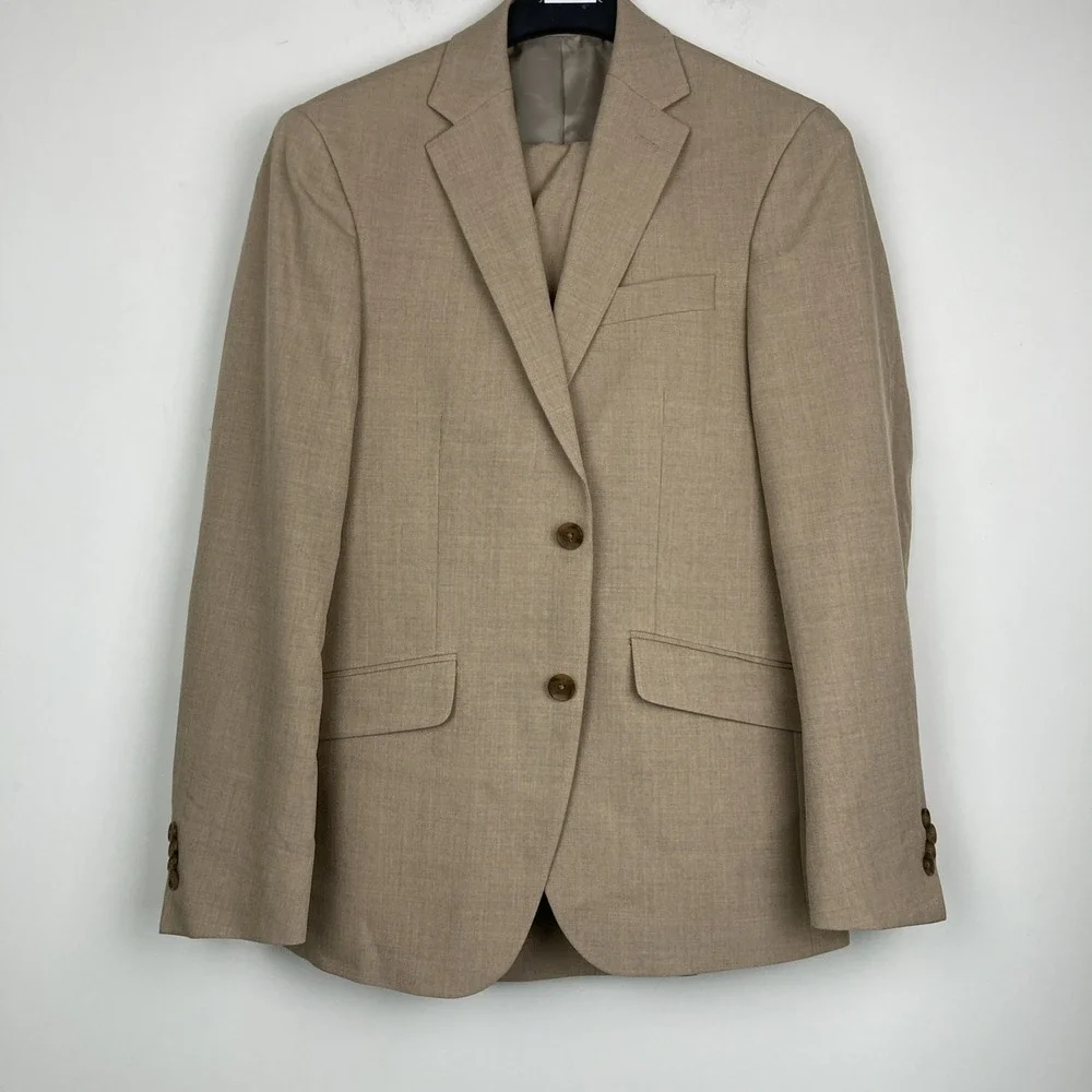 Kenneth Cole Mens Slim fit 2 Piece Suit 36S Pants 29W 30L Waist Tan Light Brown